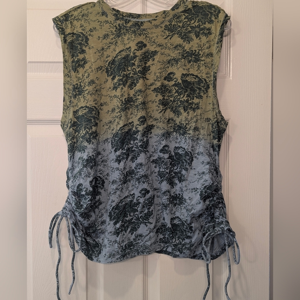 Pilcro Green and Blue Floral Ombre Tank Top